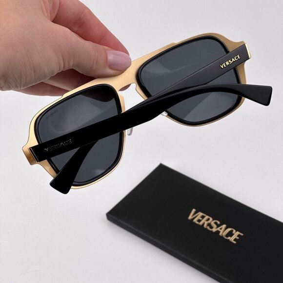 Versace Men’s Sunglasses – Black Aviator Frame Polarized Lenses | VE2199 100281 - Picture 2 of 12